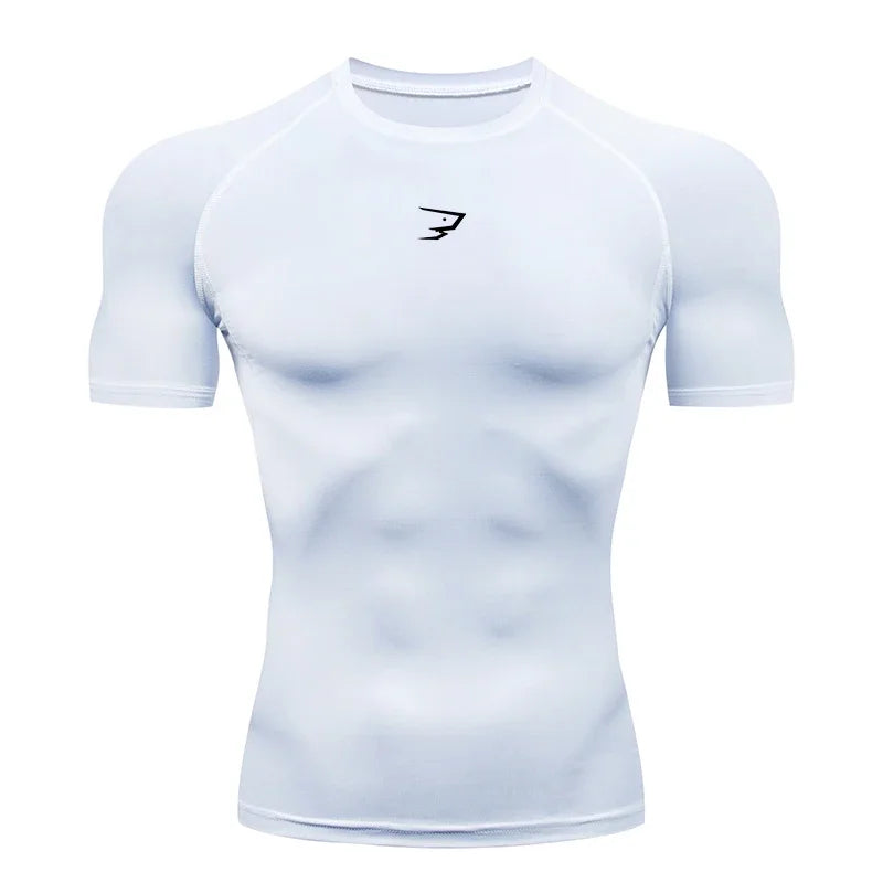 Hommes T-shirt de compression à manches courtes T-shirt de sport Gym Fitness Sportifs Homme Jogging Survêtement Homme Maillot athlétique Hauts