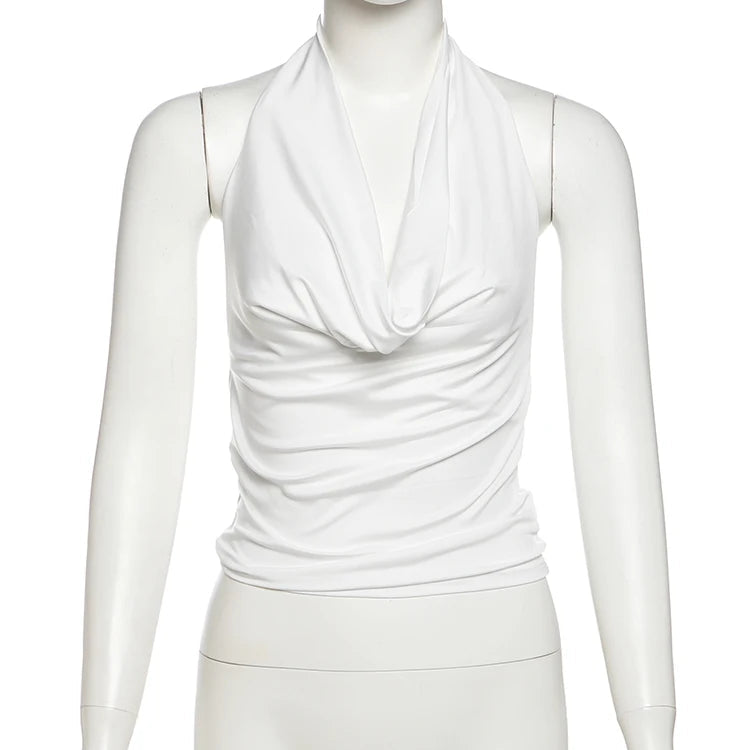 Haut d'été dos nu licou pour femme, coupe ajustée, col plongeant, style urbain