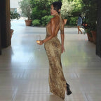 Robe longue Dos nu léopard sexy