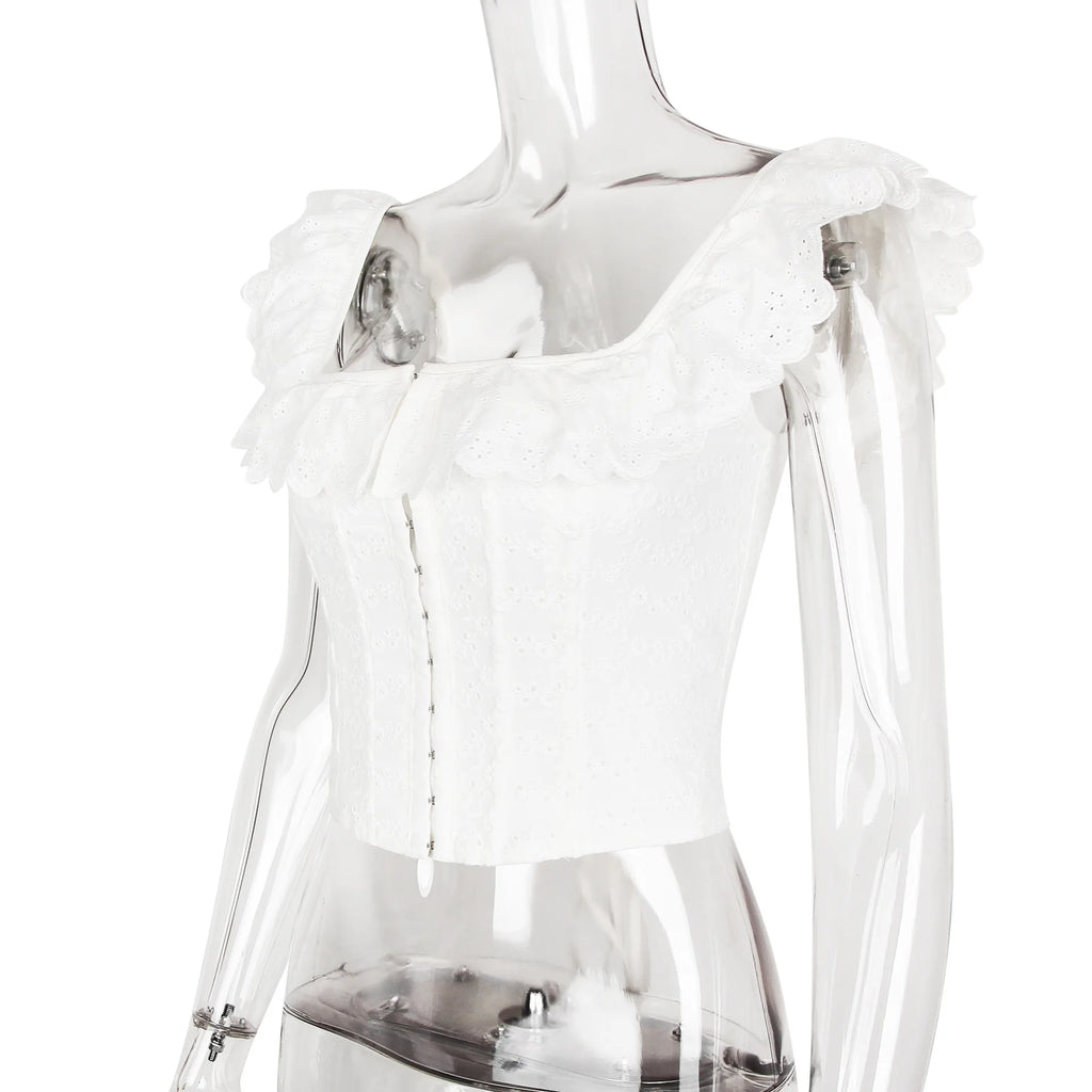 Haut court corset blanc pour femme à lacets, débardeur d'été