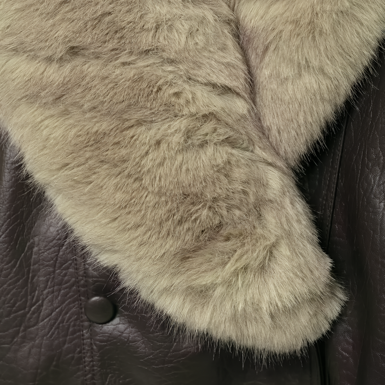 Oversized Faux Leather Jacket Removable Fur Collar Double Breasted Winter Coat