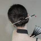 Creative Sword-Shaped Ruby Hairpin, Retro Chinese Style, Perfect For Women Who Enjoy Traditional Chinese Culture And Hanfu.