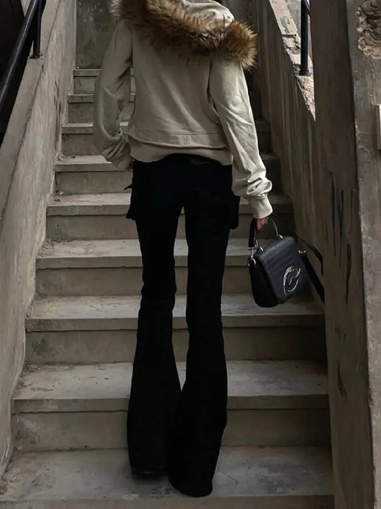 Low Rise Flared Pants Gothic Harajuku Grunge Streetwear Trousers