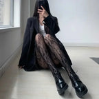 Women Sexy Black White Lolita Hollowed Lace Mesh Stockings Bottomed Pantyhose Japanese Goth Floral Rattan Hot Classic Tights