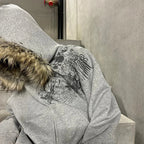 Sweat à capuche zippé Y2K Harajuku avec col en fausse fourrure