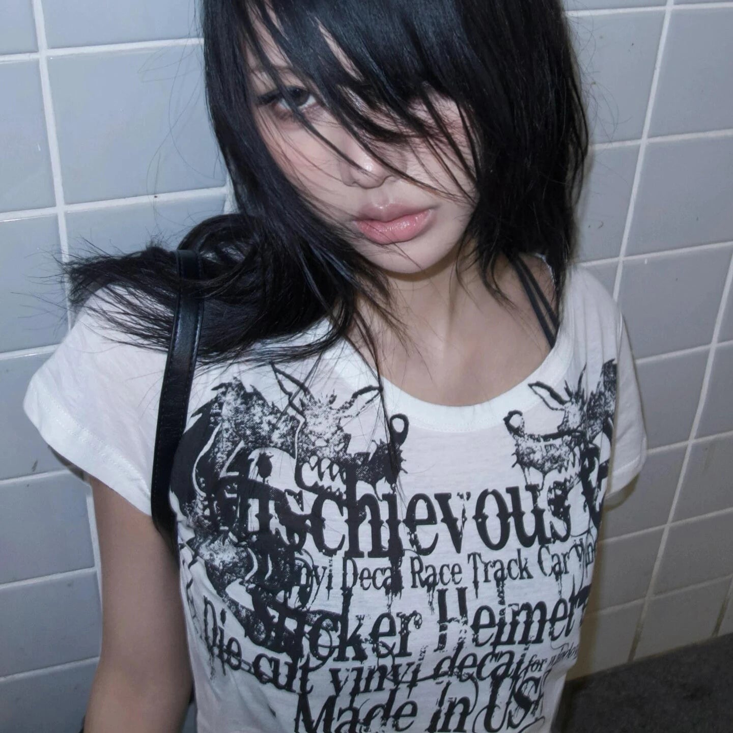 T-shirt imprimé lettres Y2K japonais Style Harajuku Grunge Goth vintage