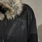 Sweat à capuche zippé Y2K Harajuku avec col en fausse fourrure