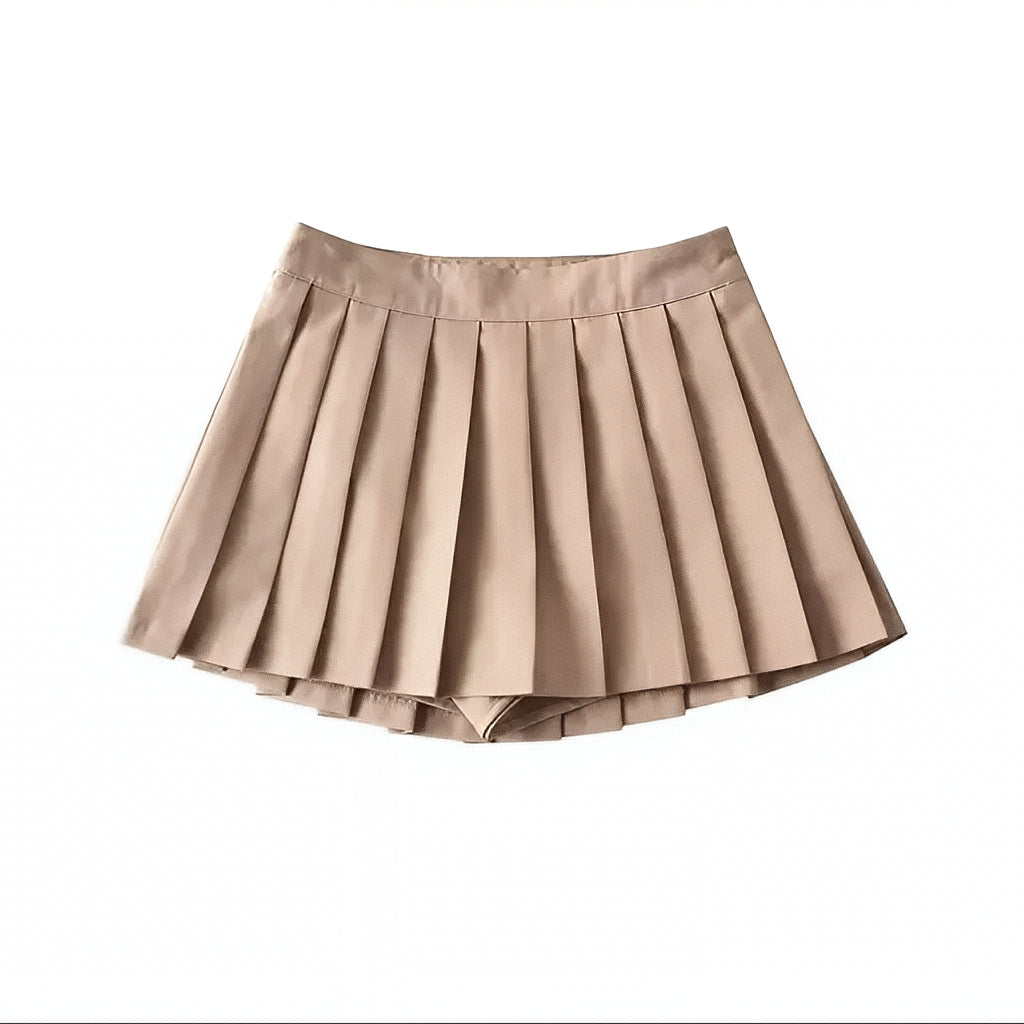 High Waist Pleated Mini Skirt Solid Color Korean Style Summer Skater Skirt