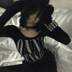 Grunge Letter Print Crop Top Y2K Long Sleeve Gothic Punk T Shirt