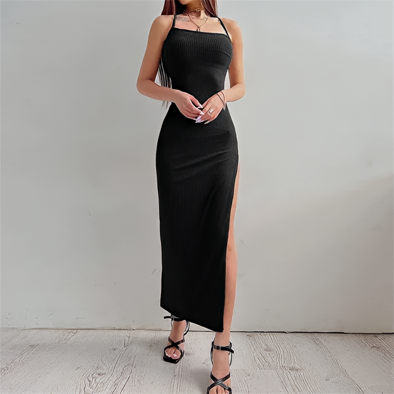 Bodycon Halter Neck Long Dress Sleeveless High Split Summer Party Dress