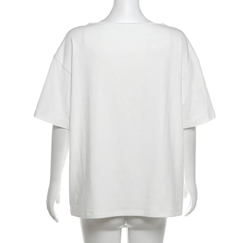Women Casual Letter Print T Shirt Relaxed Fit Street Style Summer Top