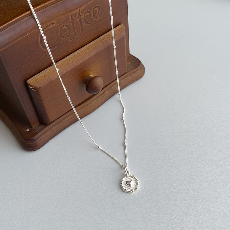 925 Sterling Silver Heart Bead Necklace Double Sided Love Pendant