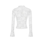Sheer V-Neck Flare Sleeve Lace Top Slim Fit Party Clubwear Tee