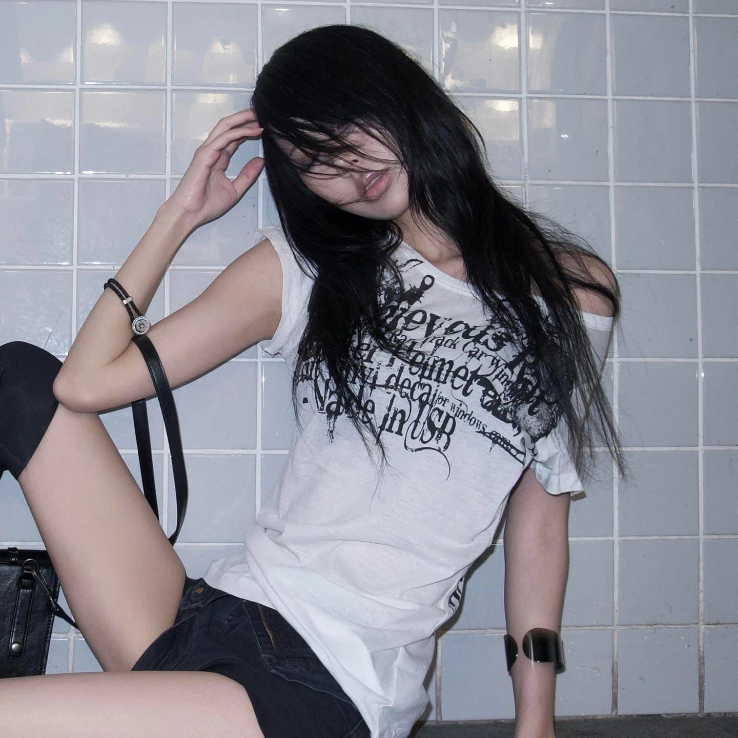 Japanese Y2K Letter Print T Shirt Vintage Harajuku Grunge Goth Style