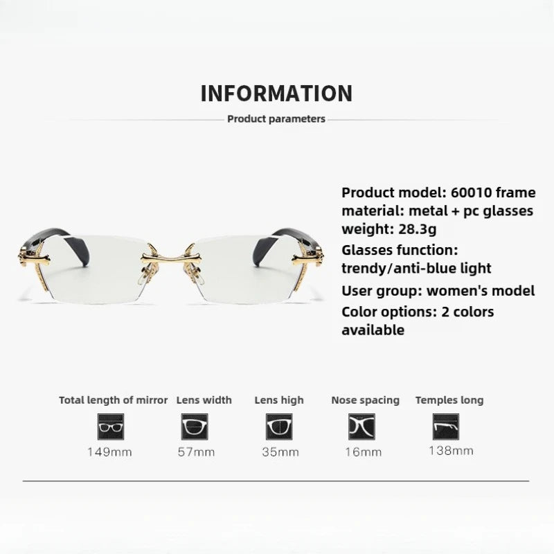 Unisex Frameless Rectangular Blue Light Blocking Glasses Flat Lens