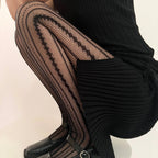Women's Chain Hollowed-out Tights Black Sexy See Through Jacquard American Retro Style Mesh Breathable Lace Fishnet Pantyhose