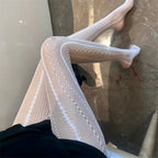 Women's Chain Hollowed-out Tights Black Sexy See Through Jacquard American Retro Style Mesh Breathable Lace Fishnet Pantyhose
