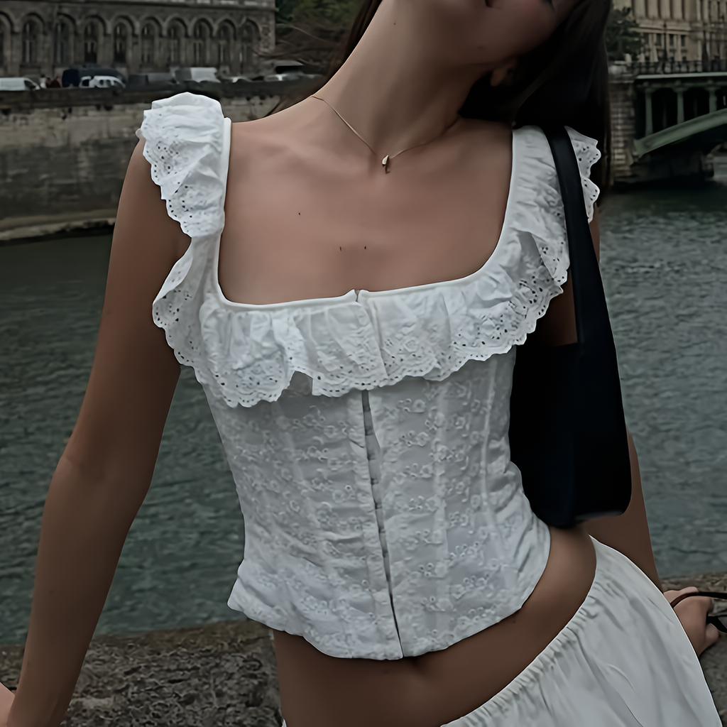 Haut court corset blanc pour femme à lacets, débardeur d'été