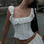 Haut court corset blanc pour femme à lacets, débardeur d'été