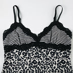 Leopard Print Lace Patchwork Camisole V-Neck Spaghetti Strap Top