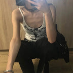 Punk Print Tank Top Women Ribbed Knit Sleeveless Crop Top Summer Grunge
