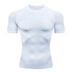 Hommes T-shirt de compression à manches courtes T-shirt de sport Gym Fitness Sportifs Homme Jogging Survêtement Homme Maillot athlétique Hauts