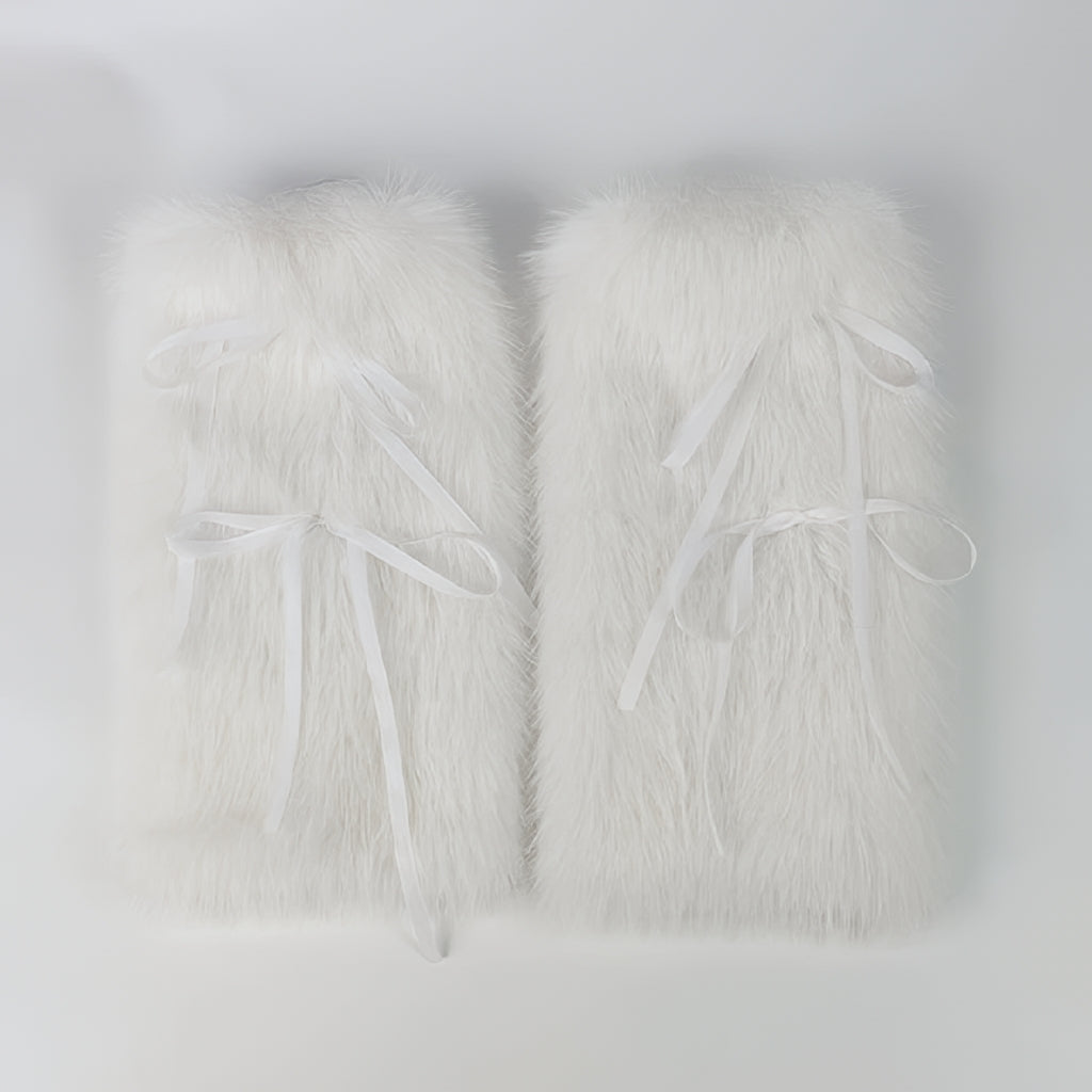 Plush Leg Warmers Ribbon Bow Boot Cuffs Harajuku Winter Boot Covers