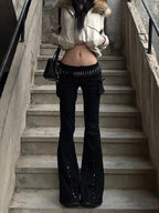 Low Rise Flared Pants Gothic Harajuku Grunge Streetwear Trousers