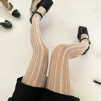 Women's Chain Hollowed-out Tights Black Sexy See Through Jacquard American Retro Style Mesh Breathable Lace Fishnet Pantyhose