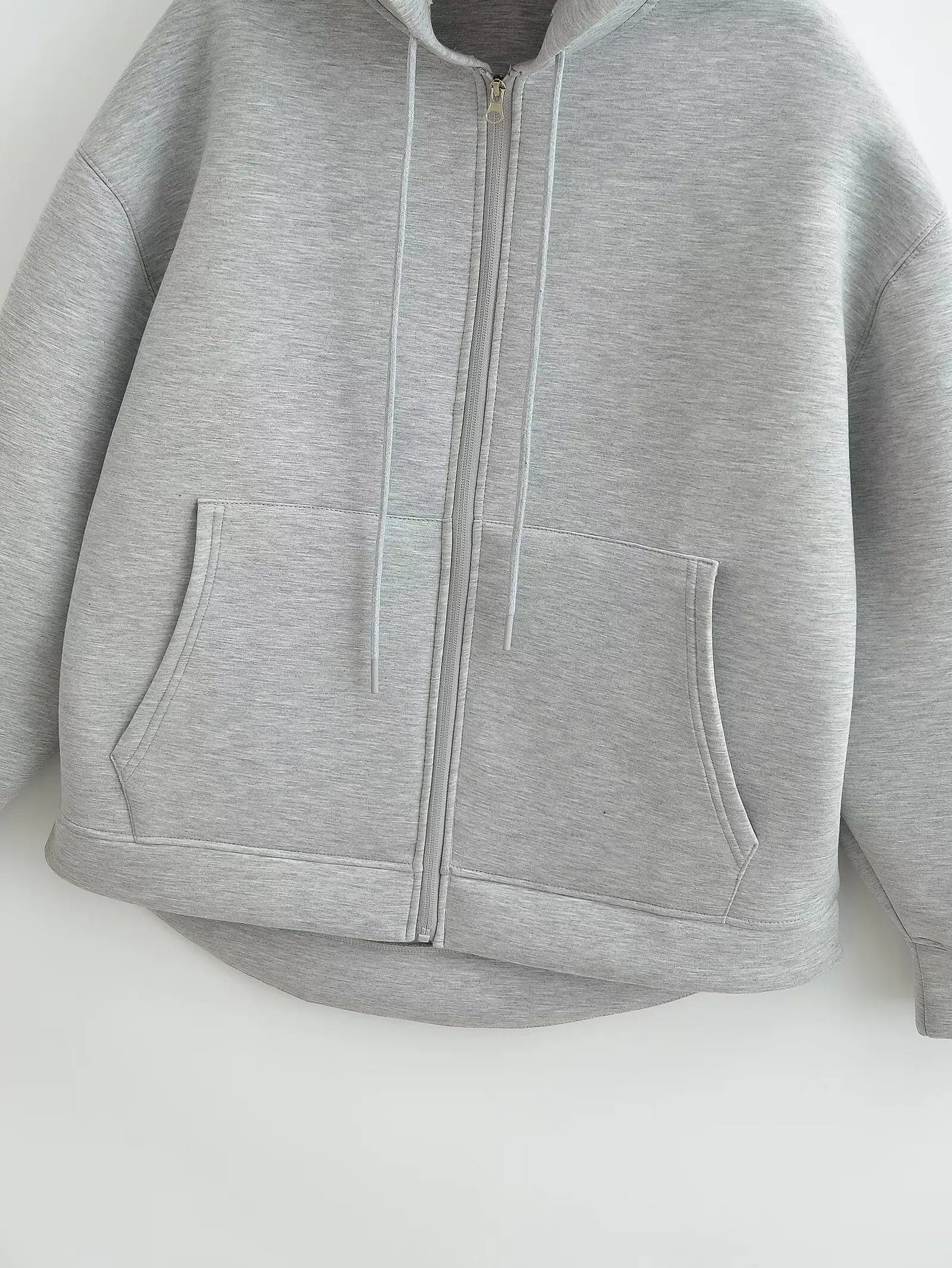 Manteau à capuche zippé oversize, double poche, coupe ample, streetwear automne-hiver