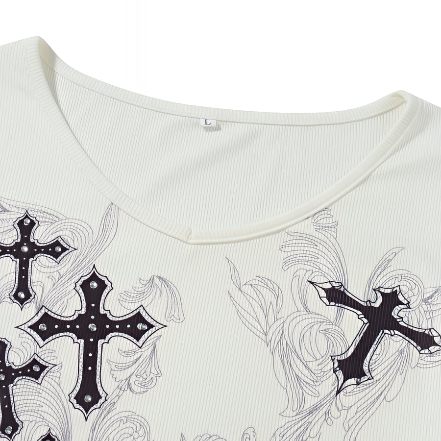 Grunge Cross Wings Graphic Long Sleeve T-Shirt Harajuku Punk Streetwear