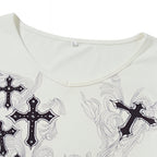 Grunge Cross Wings Graphic Long Sleeve T-Shirt Harajuku Punk Streetwear