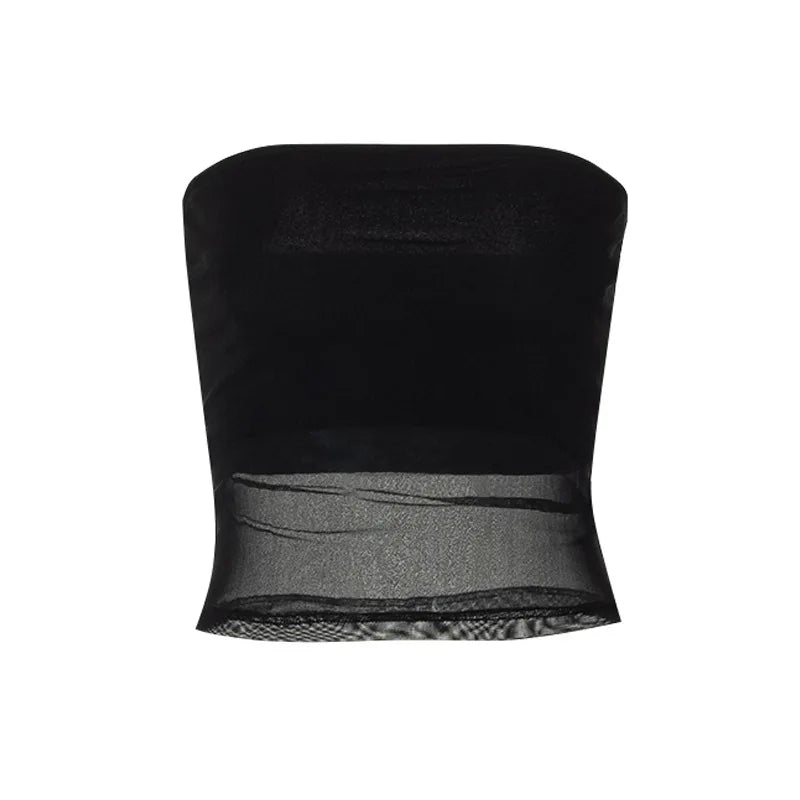 Haut Court Bustier en Maille Noir Streetwear Coupe Slim