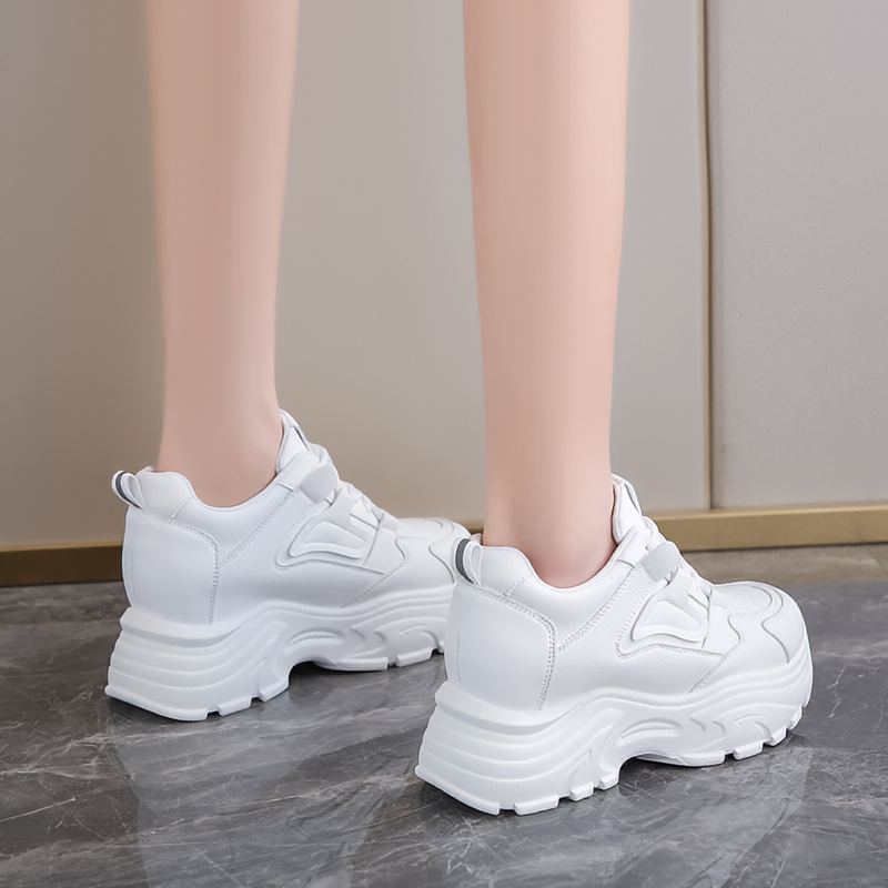 Platform Sneakers Lace Up Thick Sole PU Leather Breathable Sports Shoes