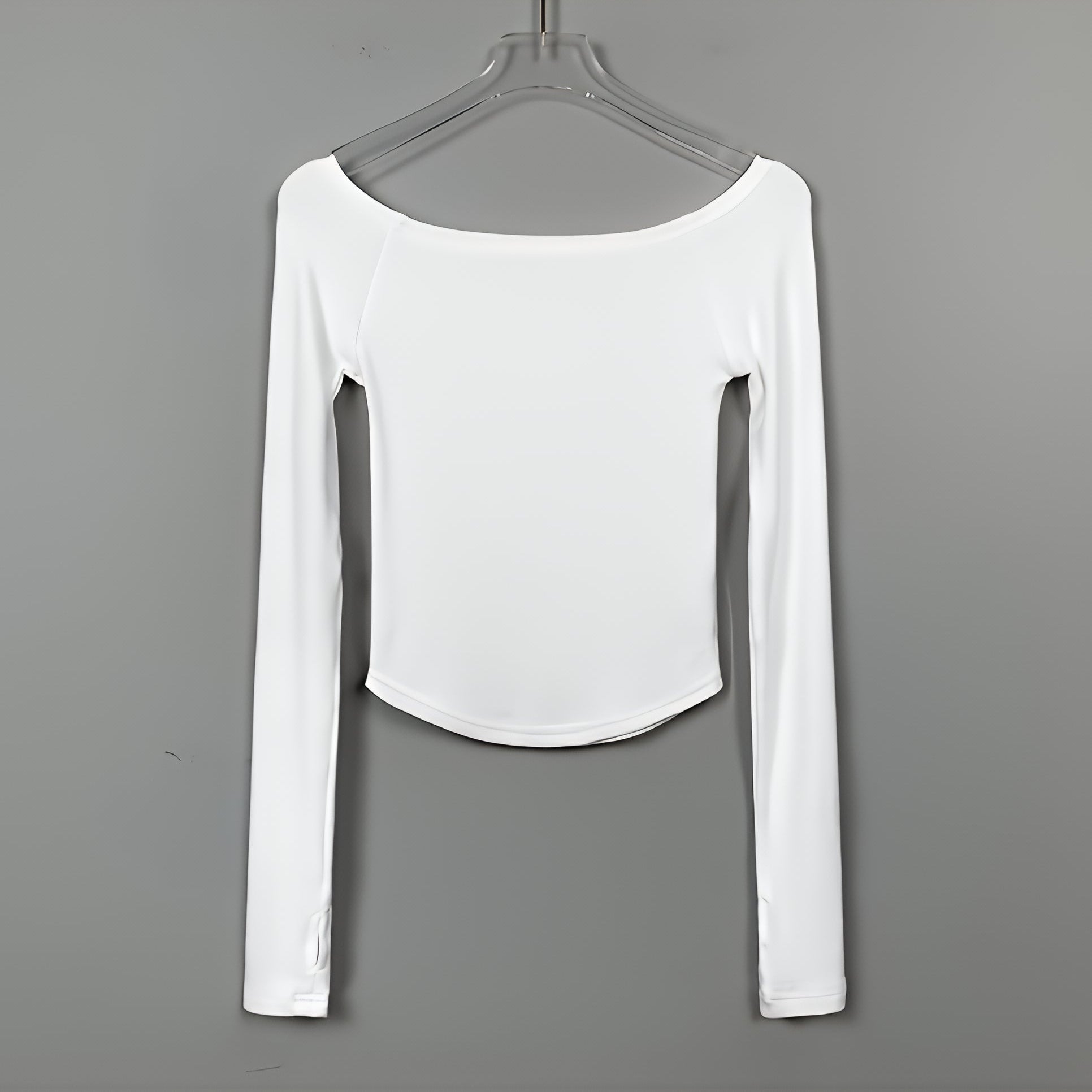 Slash Neck Long Sleeve Crop Top Slim Fit Cotton T Shirt