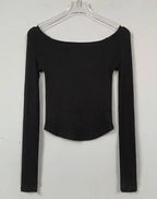 Sexy Slash Neck T Shirt Women Cotton Long Sleeves Cropped Tee Shirt Femme Slim T-shirt Female Black White Tops 2026