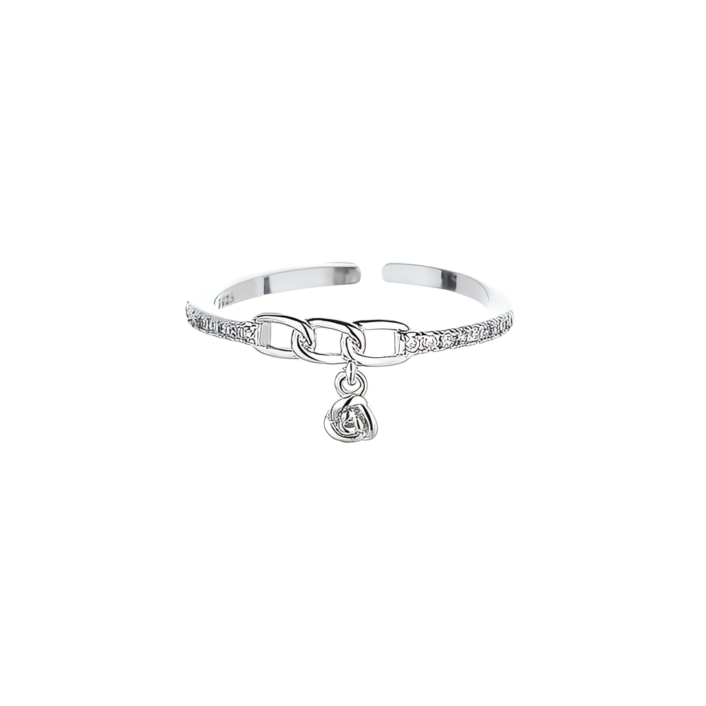 Bijoux Bague Ouverte Zircon Chaîne Florale Plaqué Argent Pendentif Rose