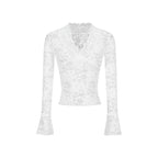 Sheer V-Neck Flare Sleeve Lace Top Slim Fit Party Clubwear Tee