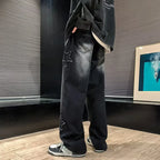 Gothic Star Embroidery Wide-Leg Men’s Streetwear Denim