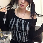 Grunge Letter Print Crop Top Y2K Long Sleeve Gothic Punk T Shirt