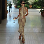 Robe longue Dos nu léopard sexy