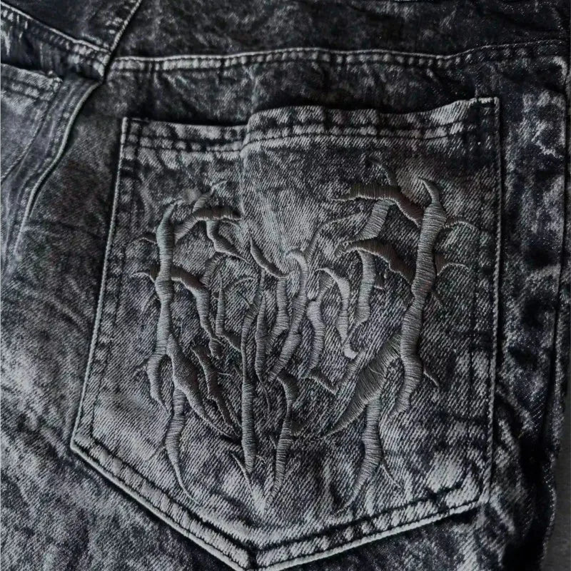 Unisex Y2K Baggy Jeans Gothic Spider Embroidery Streetwear Denim