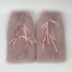 Plush Leg Warmers Ribbon Bow Boot Cuffs Harajuku Winter Boot Covers