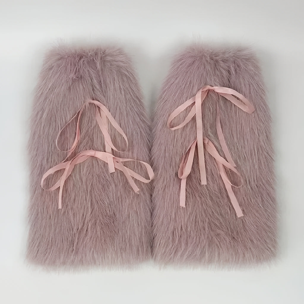Plush Leg Warmers Ribbon Bow Boot Cuffs Harajuku Winter Boot Covers