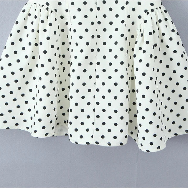 Robe Mini-Rétro Femme Française à Pois Dos Nu Col Halter Col V Profond Coupe Ajustée Évasée Élégante d'Été
