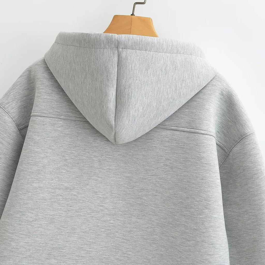 Manteau à capuche zippé oversize, double poche, coupe ample, streetwear automne-hiver