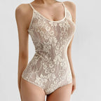 Sexy See Through Lace With Lining Backless Spaghetti Strap Bodysuit Woman Sling Tight Short Jumpsuit Slim fit Rompers Playsuits