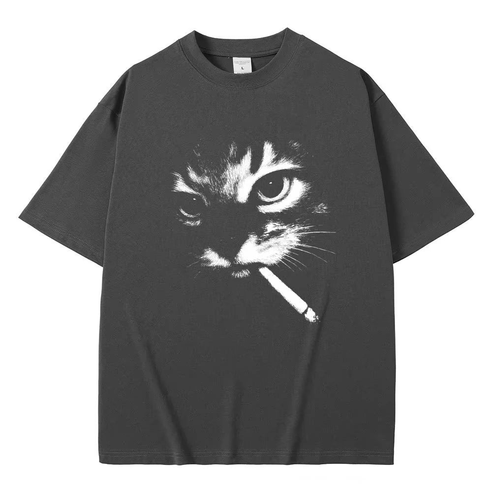Unisex Funny Cat Graphic T Shirt Cotton Vintage Oversized Casual Tee Cat Lovers Gift