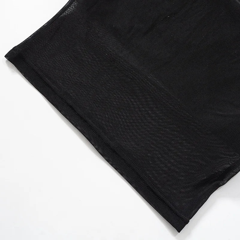 Black Slim Streetwear Mesh Corset Strapless Crop Top