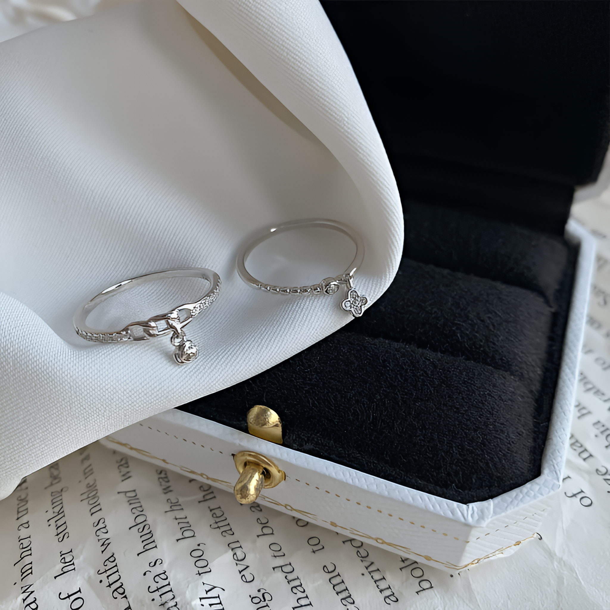 Silver Plated Floral Chain Zircon Open Ring Rose Pendant Jewelry